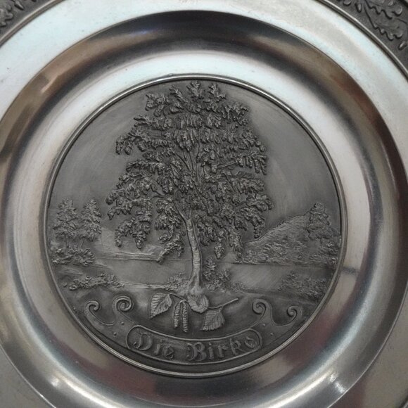SKS Zinn 95% Pewter Wall Plate The Birch Die Birke German Vintage 9.5" Tree - Picture 4 of 5